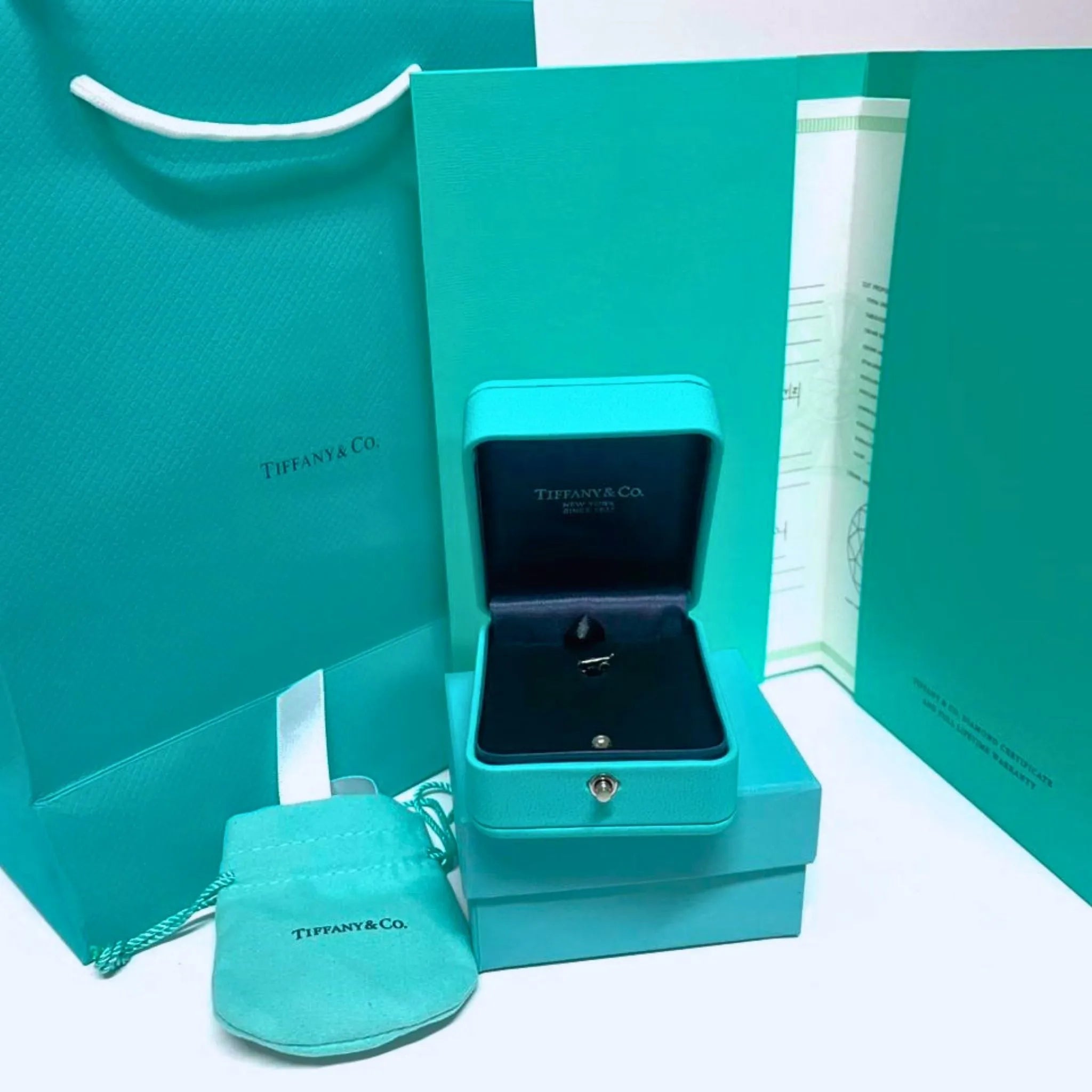 Tiffany & Co. Blue Leather Necklace Presentation Box Set with Case & Shopping Bag – Authentic, Box Only