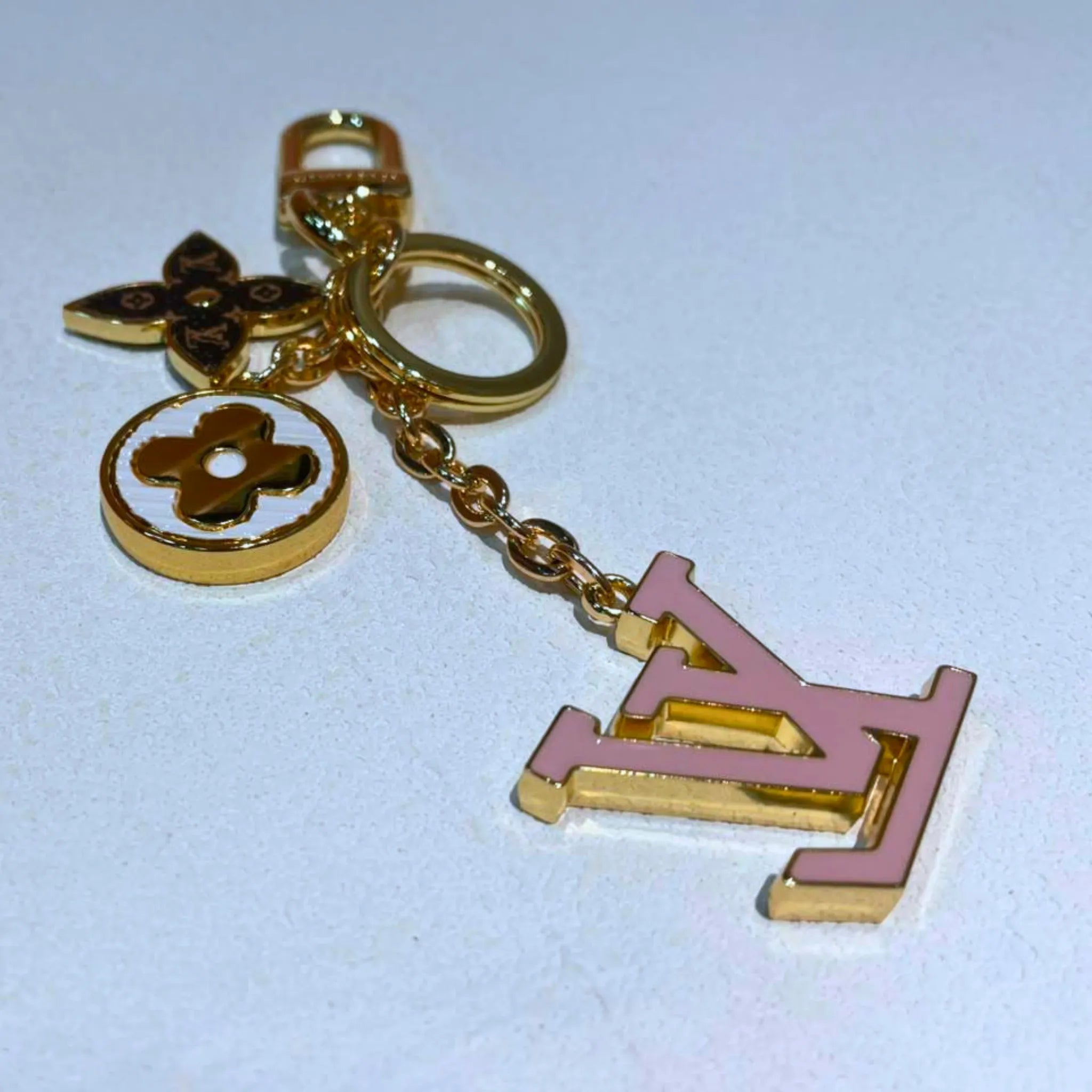 Louis Vuitton Fleur de Monogram Key Holder & Bag Charm Gold Tone Pink Enamel – Authentic Pre-Owned