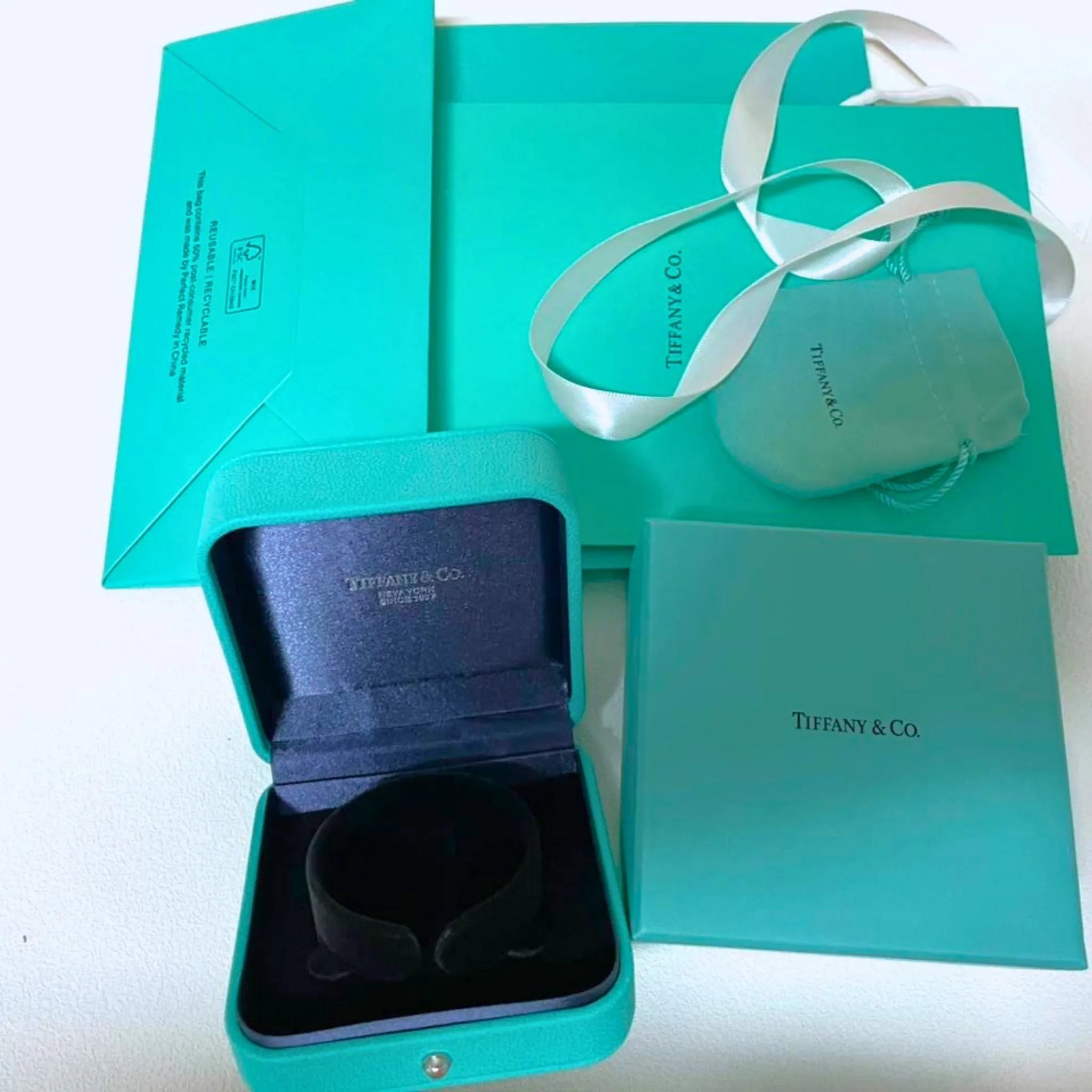 Tiffany & Co. Blue Leather Watch & Bracelet Presentation Box – Authentic, Box Only