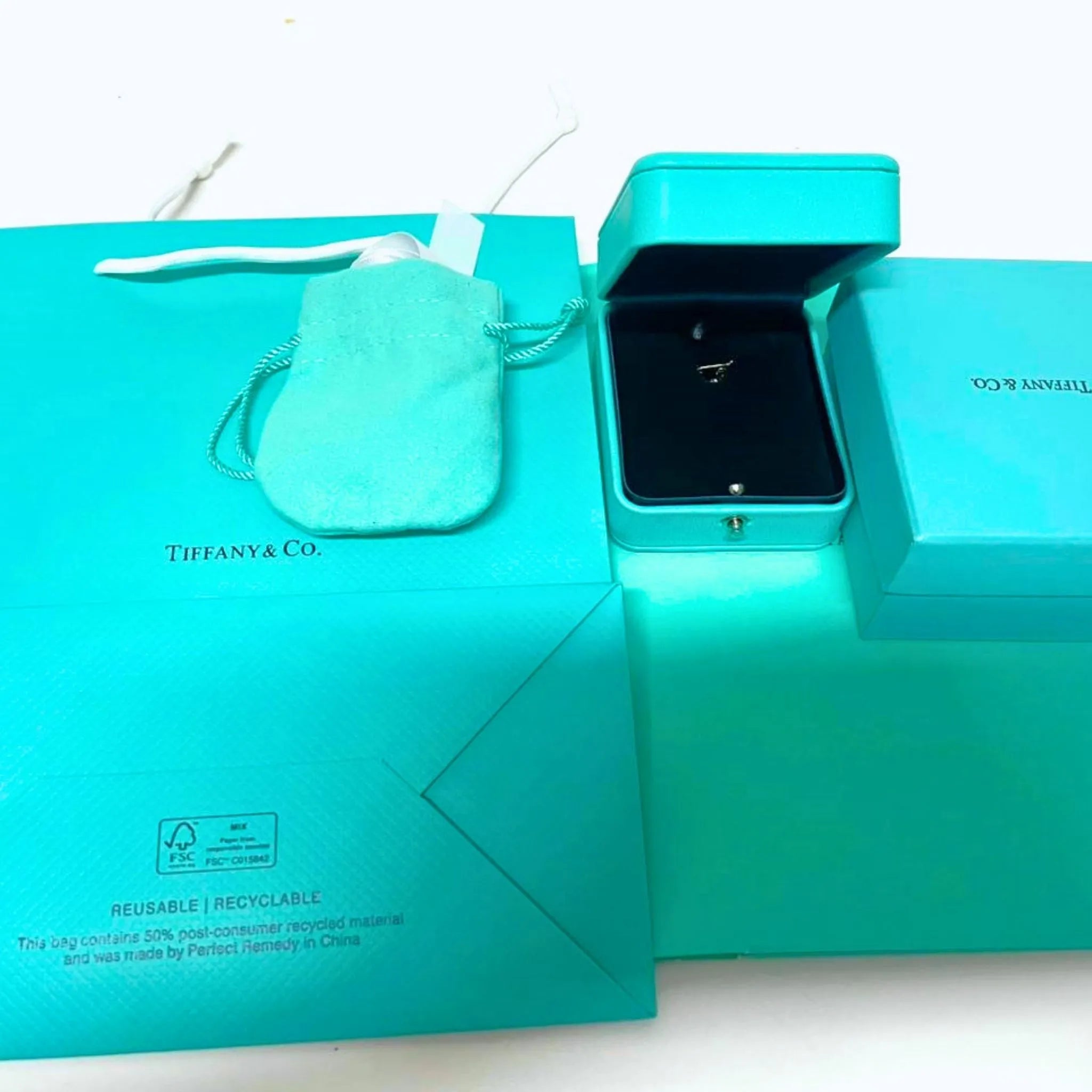 Tiffany & Co. Blue Leather Necklace Presentation Box Set with Case & Shopping Bag – Authentic, Box Only