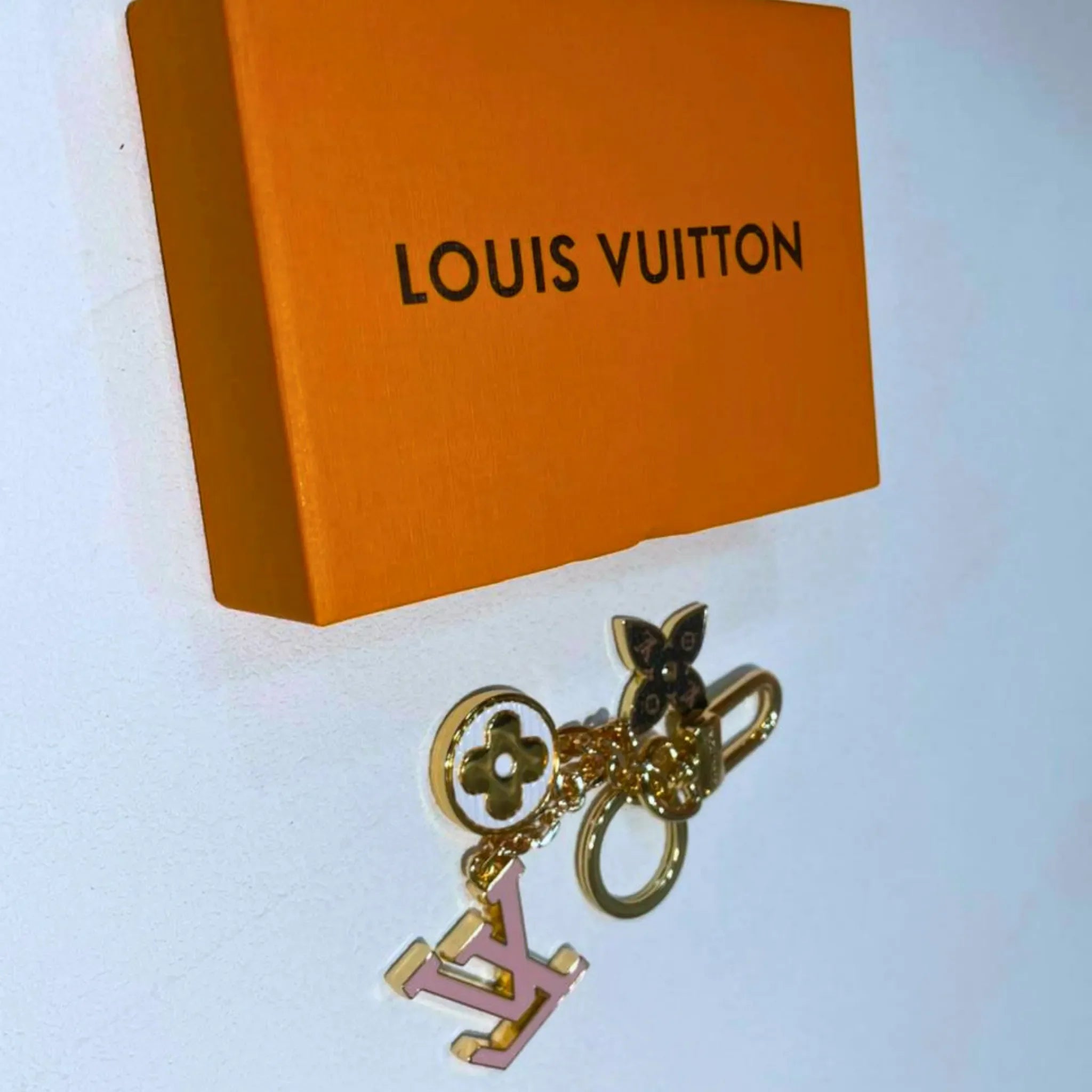 Louis Vuitton Fleur de Monogram Key Holder & Bag Charm Gold Tone Pink Enamel – Authentic Pre-Owned