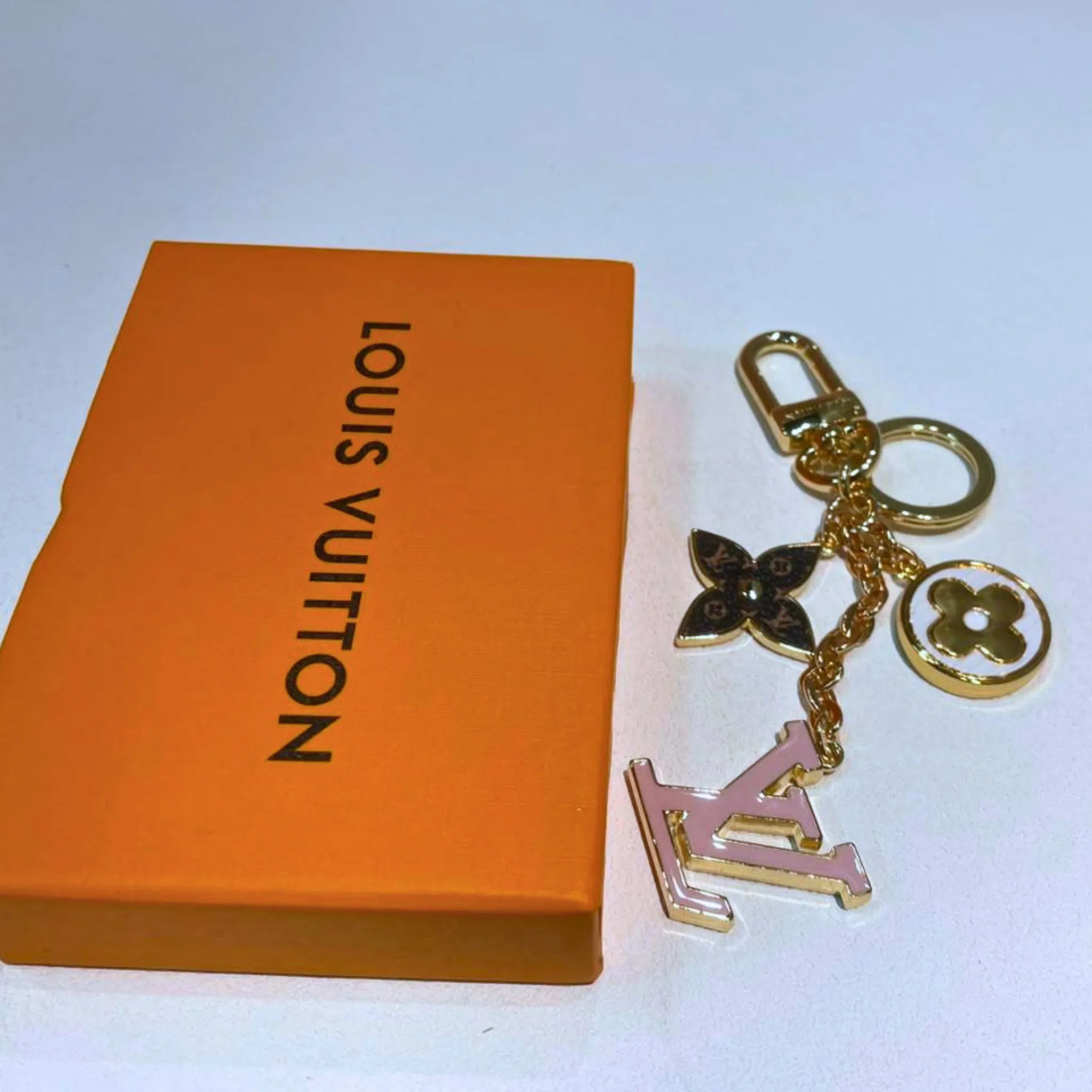 Louis Vuitton Fleur de Monogram Key Holder & Bag Charm Gold Tone Pink Enamel – Authentic Pre-Owned