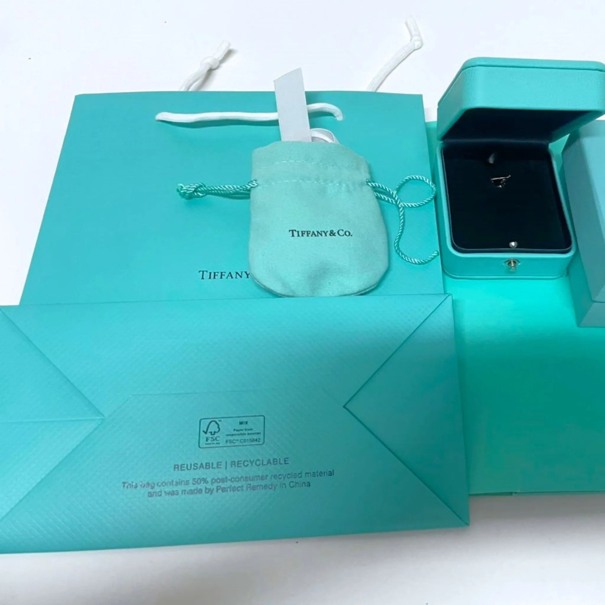 Tiffany & Co. Blue Leather Necklace Presentation Box Set with Case & Shopping Bag – Authentic, Box Only