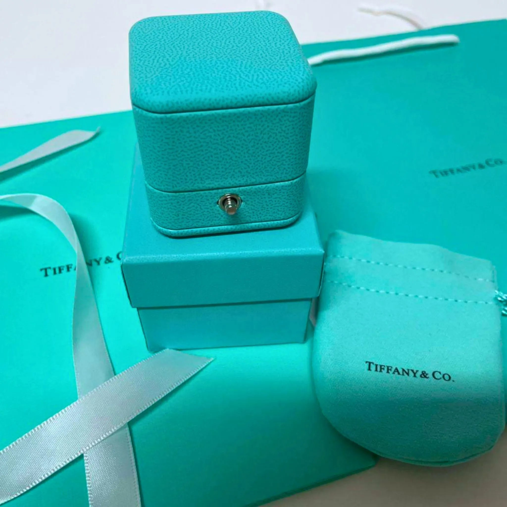 Tiffany & Co. Engagement Ring Box Set with Pouch, Certificate & Shopping Bag – Authentic, Box Only