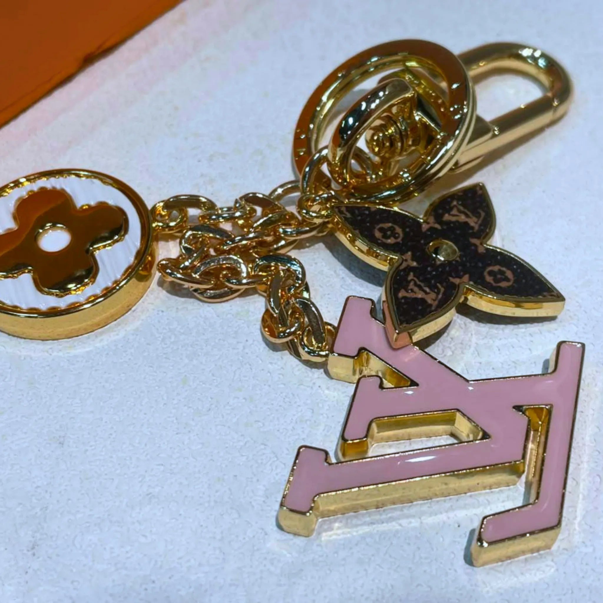 Louis Vuitton Fleur de Monogram Key Holder & Bag Charm Gold Tone Pink Enamel – Authentic Pre-Owned
