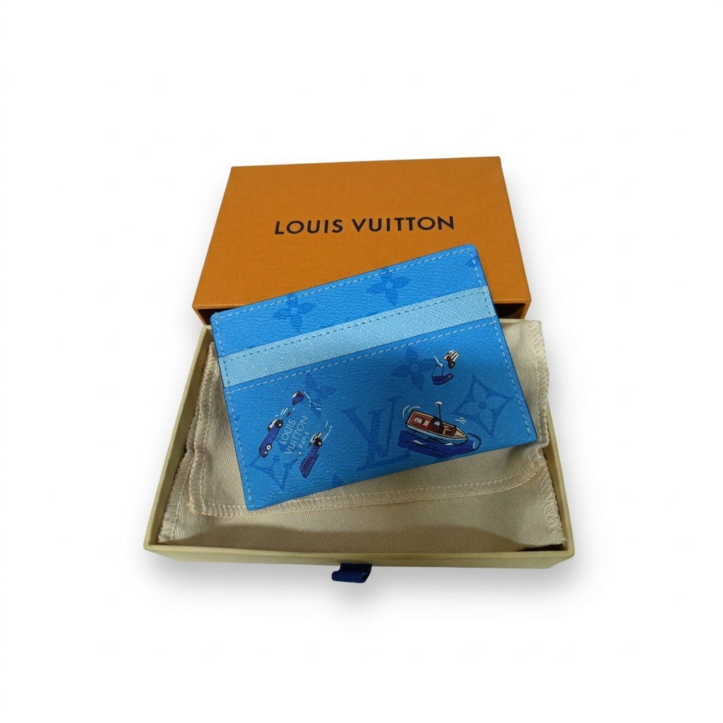 Louis Vuitton Double Card Holder Pool Blue Monogram with Box – Authentic Pre-Owned