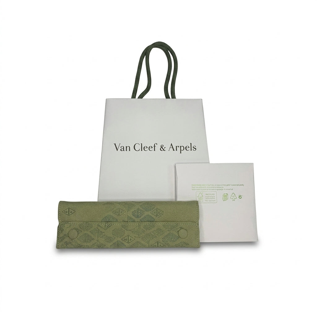 Van Cleef & Arpels Green Suede Bracelet Travel Case & Pouch Set – Authentic, Box Only