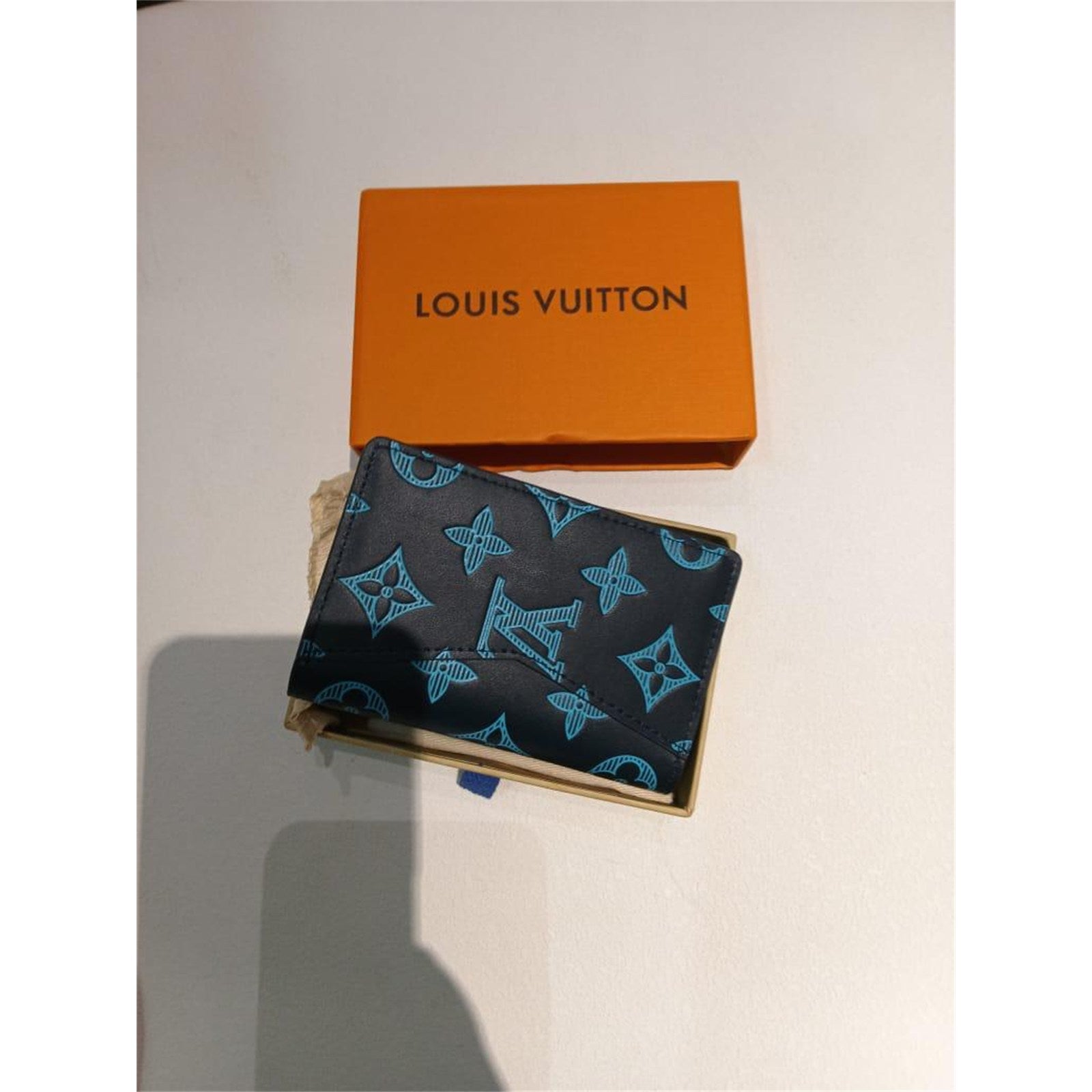 Louis Vuitton Black/Blue Monogram Leather Men's Credit Card Holder Wallet – Authentic Pre-Owned
