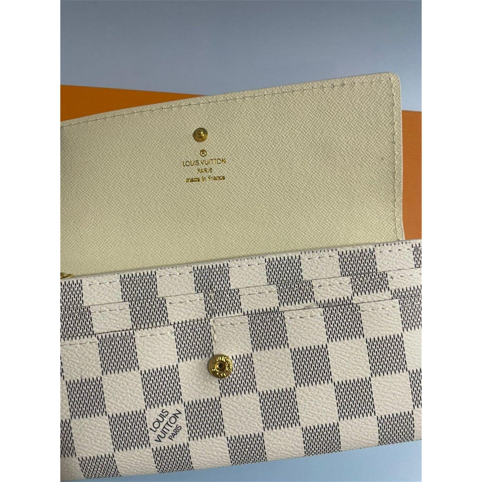 Louis Vuitton Portefeuille Sarah Long Wallet Damier Azur White – Authentic Pre-Owned
