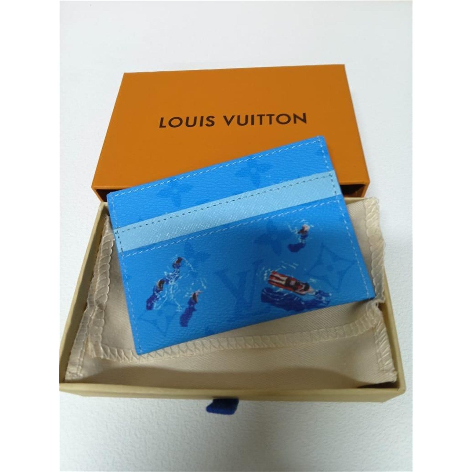 Louis Vuitton Double Card Holder Pool Blue Monogram with Box – Authentic Pre-Owned