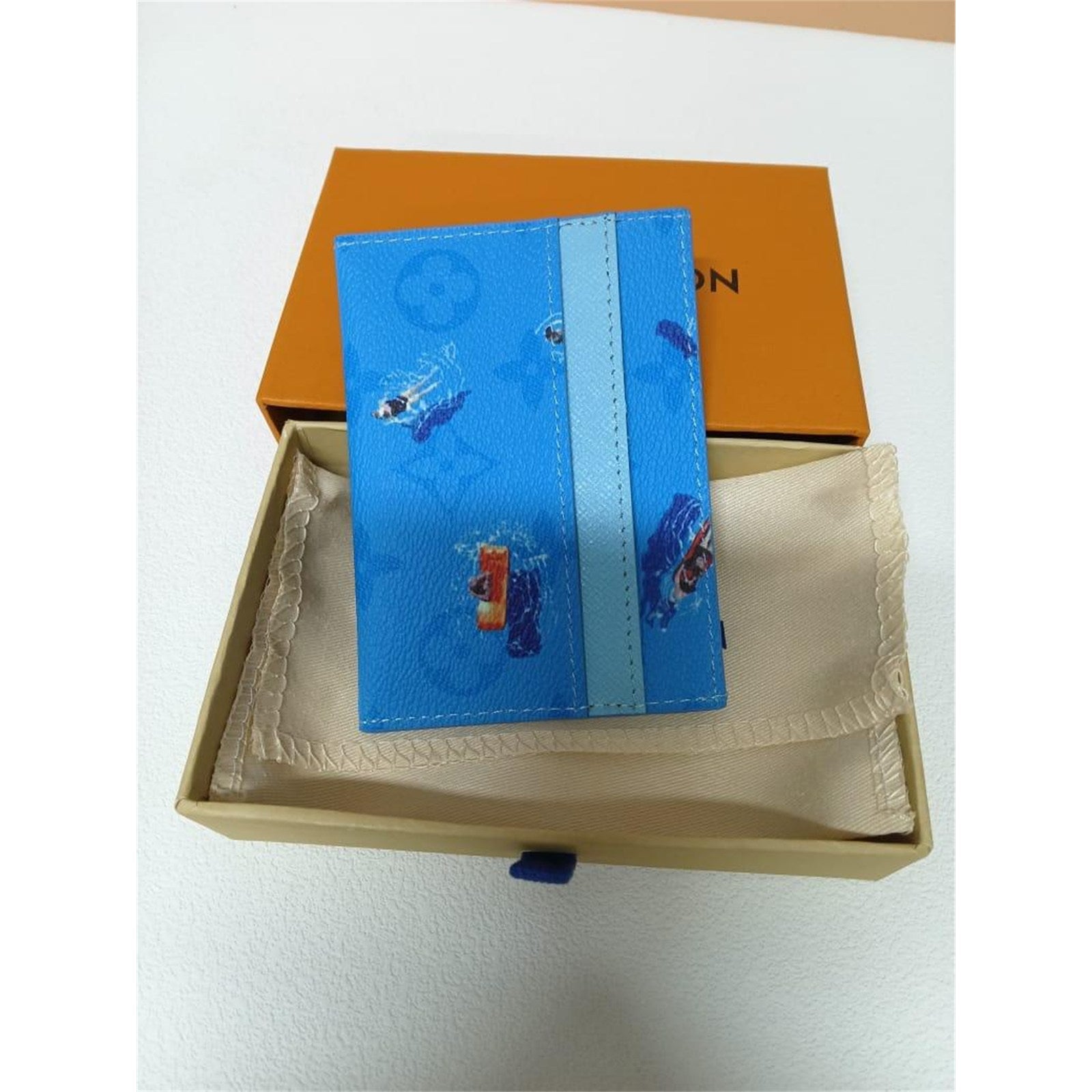 Louis Vuitton Double Card Holder Pool Blue Monogram with Box – Authentic Pre-Owned