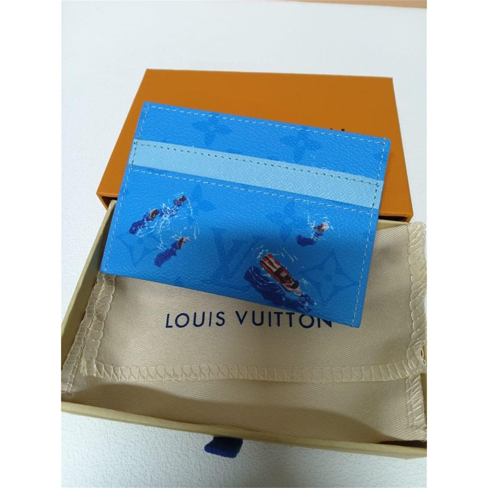 Louis Vuitton Double Card Holder Pool Blue Monogram with Box – Authentic Pre-Owned