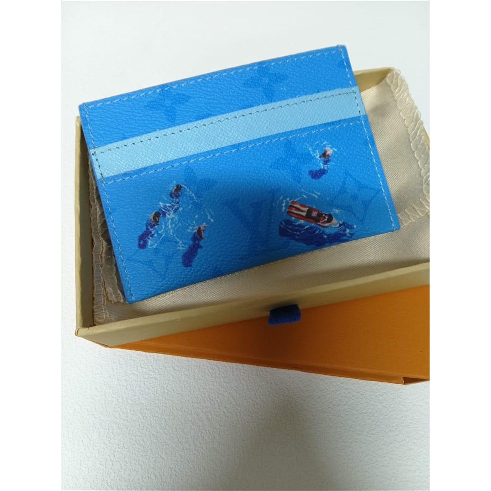 Louis Vuitton Double Card Holder Pool Blue Monogram with Box – Authentic Pre-Owned