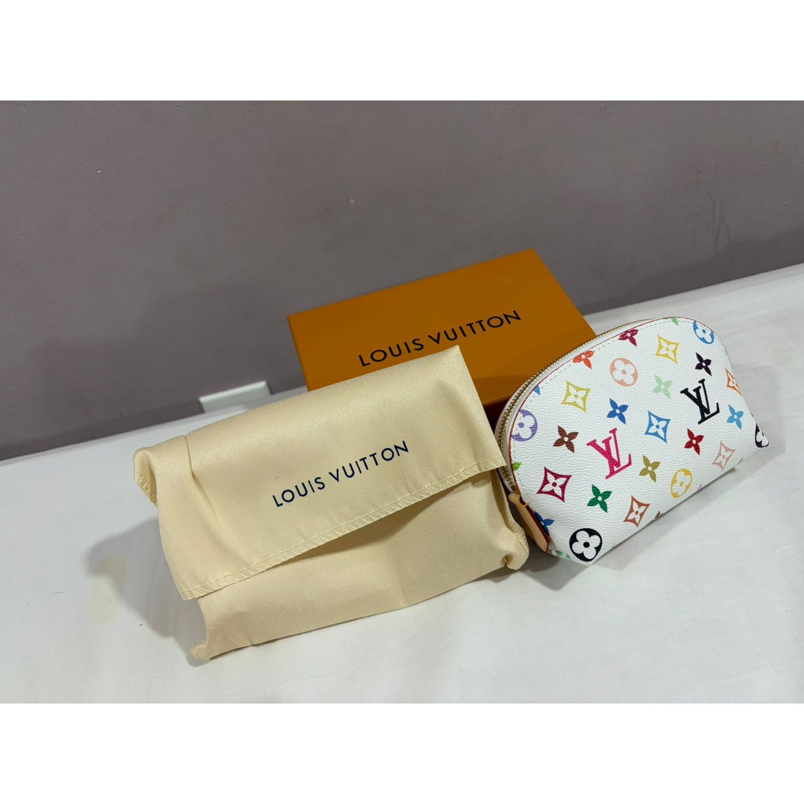 Louis Vuitton Multicolor Pochette Cosmetic PM Pouch White with Box & Dust Bag – Authentic Pre-Owned