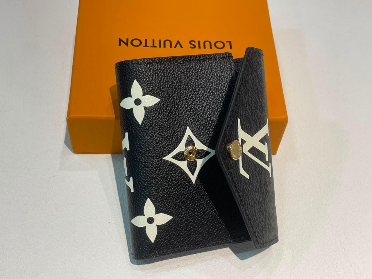 Louis Vuitton Victorine Monogram Empreinte Black Leather Trifold Wallet With Box