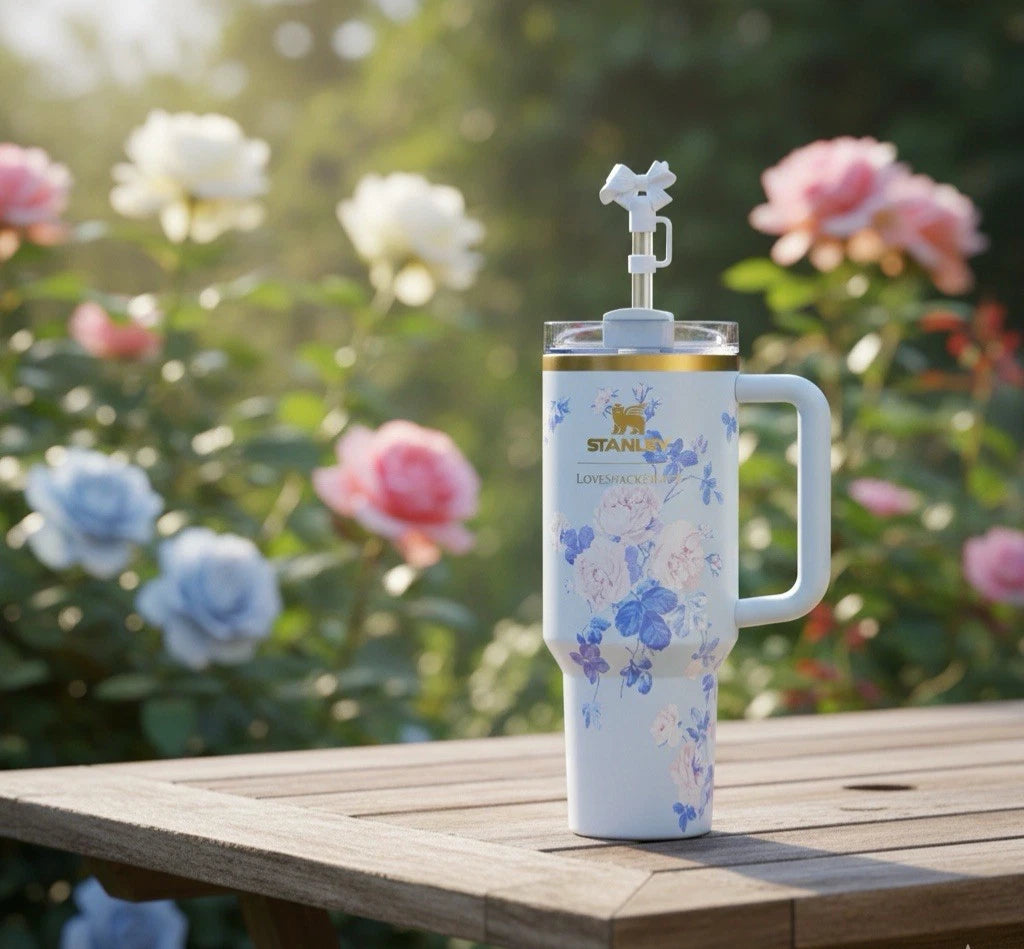 Stanley x LoveShackFancy Floral Tumbler with Handle & Straw – Blue Floral